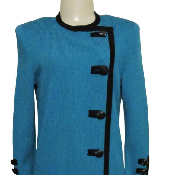 Vintage J.S.S Turquoise Knit Dress in SZ Small w Faux Black Buttons, USA Made - Picture 1 of 6
